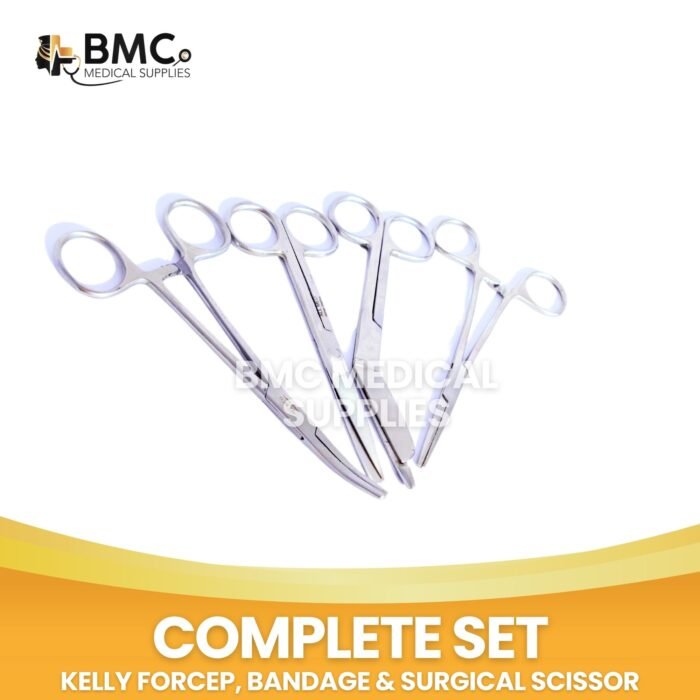 Kelly Forcep (S/C), Bandage Scissor and Surgical Scissor (Set) with or without Dressing